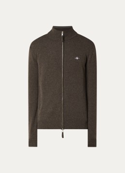 Gant Heren Fijngebreide pullover van lamswol met logoborduring in de kleur Bruin, maat: XXL