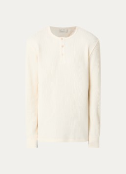 Gant Heren Henley fijngebreide pullover met structuur in de kleur Naturel, maat: XL