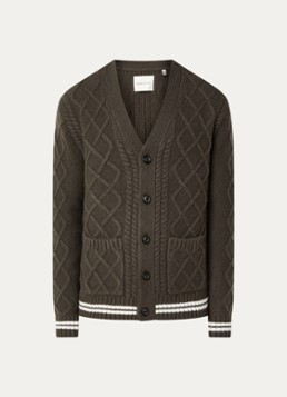 Gant Heren Kabelgebreid vest in wolblend met opgestikte zakken in de kleur Bruin, maat: S
