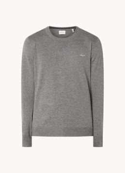Gant Heren Fijngebreide pullover met logoborduring in de kleur Grijs, maat: XXXL