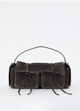 Acne Studios Dames Schoudertas van kalfsleer met verwassen afwerking in de kleur Donkerbruin, maat: ns