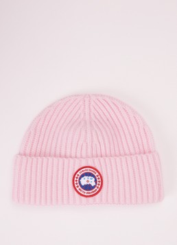 Canada Goose Heren Ribgebreide muts in kasjmierblend met logo in de kleur Roze, maat: OS