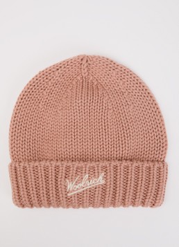 Woolrich Meisjes Grofgebreide muts van scheerwol met logoborduring in de kleur Zalmroze, maat: S