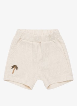 Donsje Amsterdam Jongens Ithri Palm Tree straight fit korte joggingbroek van katoen in de kleur Beige, maat: 4Y-5Y=110