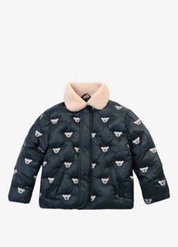 Donsje Amsterdam Jongens Florus gewatteerd jack met print in de kleur Blauw, maat: 18-24M