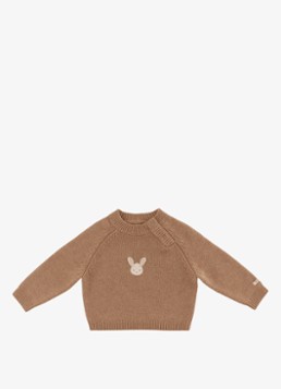 Donsje Amsterdam Meisjes Sibbe Merino Wool Sweater | Fluffy Bunny in de kleur Hazelnootbruin, maat: 12-18M