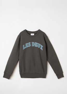 Les Deux Jongens Brady Western sweater met flock logoprint in de kleur Donkergrijs, maat: 152