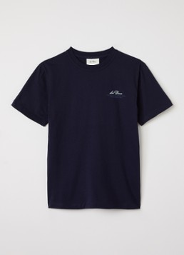 Les Deux Jongens Globe T-shirt met logo- en backprint in de kleur Donkerblauw, maat: 122/128
