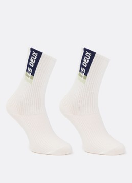 Les Deux Jongens Sport Logo sportsokken in katoenblend in 2-pack in de kleur Ivoor, maat: 29-33