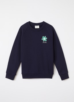 Les Deux Jongens Flower sweater met logo- en backprint in de kleur Donkerblauw, maat: 116
