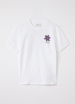 Les Deux Jongens Flower T-shirt met logo- en backprint in de kleur Wit, maat: 140