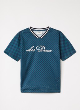 Les Deux Jongens T-shirt van mesh met ruitdessin en logoborduring in de kleur Groen, maat: 164