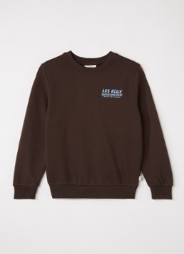 Les Deux Jongens Sweater met logo- en backprint in de kleur Donkerbruin, maat: 164