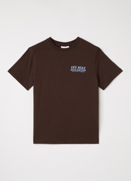 Les Deux Jongens T-shirt met logo- en backprint in de kleur Bruin, maat: 152