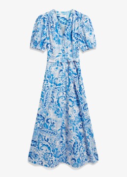 Hobbs Dames Libby midi jurk met print en strikceintuur in de kleur Blauw