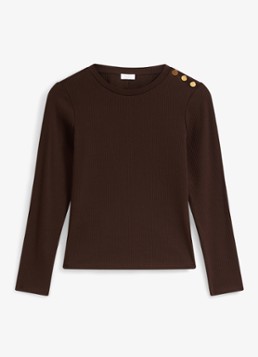 Hobbs Dames Tamsin ribgebreide longsleeve met sierknopen in de kleur Bruin