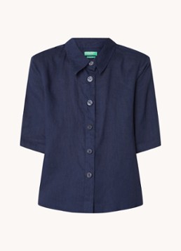 Benetton Dames Blouse van linnen in de kleur Blauw