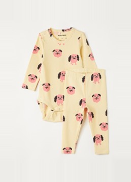 Mini Rodini Meisjes Doggies pyjamaset met print in de kleur Lichtgeel, maat: 80/86