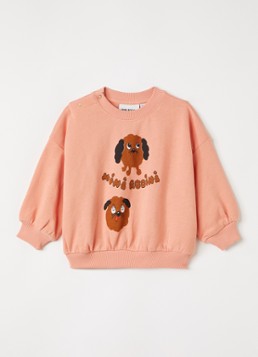 Mini Rodini Meisjes Doggies sweater met logoprint in de kleur Koraalroze, maat: 80/86