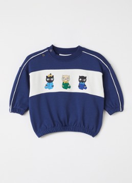 Mini Rodini Jongens Panel sweater met print in de kleur Indigo, maat: 92/98