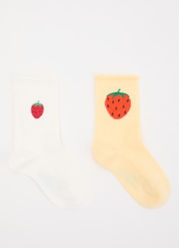 Mini Rodini Meisjes Strawberry ribgebreide sokken in katoenblend in de kleur Geel, maat: 20/23