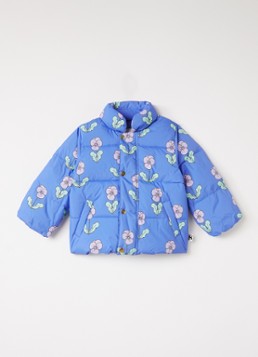 Mini Rodini Meisjes Violas pufferjack met bloemenprint in de kleur Blauw, maat: 92/98