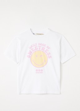 The New Society Meisjes Smiley T-shirt met print in de kleur Wit, maat: 128