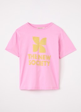 The New Society Meisjes T-shirt met flock logoprint in de kleur Roze, maat: 128