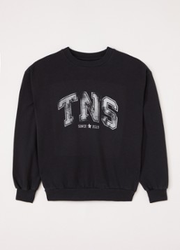 The New Society Meisjes Willow sweater met logoprint in de kleur Zwart, maat: 140