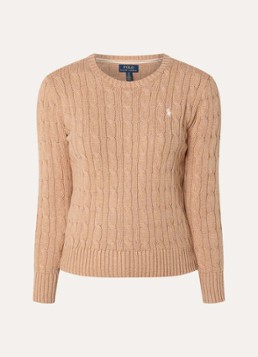 Ralph Lauren Jongens Kabelgebreide pullover met logoborduring in de kleur Lichtbruin, maat: S=128