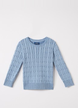 Ralph Lauren Jongens Kabelgebreide pullover met logoborduring in de kleur Lichtblauw, maat: XL=164