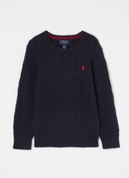 Ralph Lauren Jongens Kabelgebreide pullover met logoborduring in de kleur Donkerblauw, maat: 6