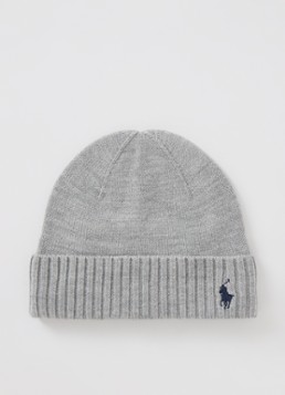 Ralph Lauren Meisjes Fijngebreide muts van wol met logoborduring in de kleur Grijsmele, maat: L/XL