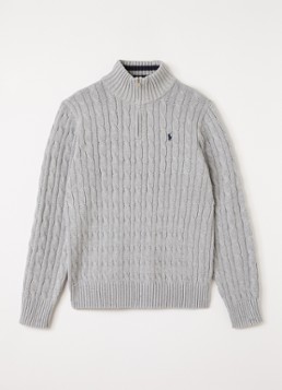Ralph Lauren Jongens Kabelgebreide trui met halve rits in de kleur Grijs, maat: L=152