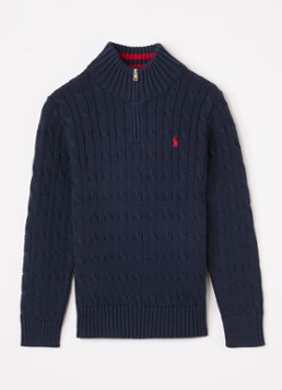 Ralph Lauren Jongens Kabelgebreide trui met halve rits in de kleur Donkerblauw, maat: 140=M