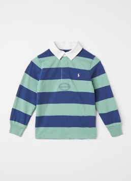 Ralph Lauren Jongens Polo met streepprint en logoborduring in de kleur Groen, maat: XL=164