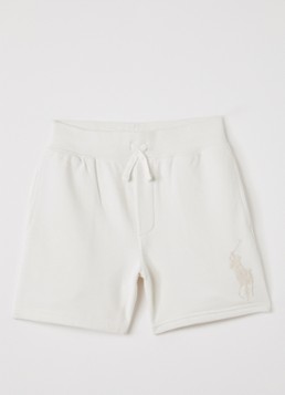 Ralph Lauren Jongens Straight fit korte jogginbroek met logoborduring in de kleur Gebroken wit, maat: XL=164