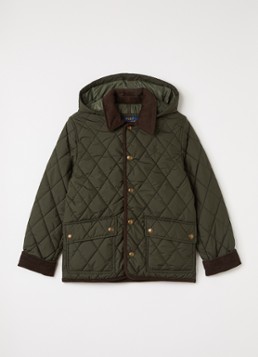 Ralph Lauren Jongens Gewatteerde barn jack met afneembare capuchon in de kleur Legergroen, maat: XL=164