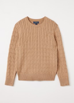 Ralph Lauren Jongens Kabelgebreide trui met logoborduring in de kleur Camel, maat: L=152