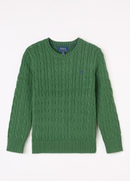 Ralph Lauren Jongens Kabelgebreide trui met logoborduring in de kleur Groen, maat: M=140