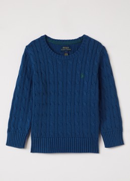 Ralph Lauren Jongens Kabelgebreide trui met logoborduring in de kleur Kobaltblauw, maat: XL=164