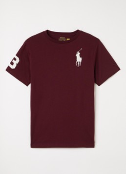 Ralph Lauren Jongens T-shirt met logoborduring in de kleur Bordeauxrood, maat: M=140