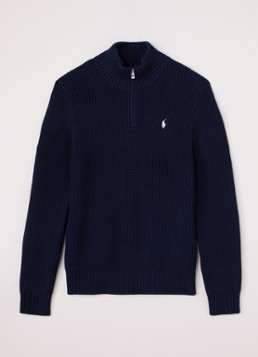 Ralph Lauren Jongens Grofgebreide trui met halve rits in de kleur Donkerblauw, maat: L=152