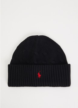 Ralph Lauren Jongens Ribgebreide muts met logoborduring in de kleur Zwart, maat: L/XL=164