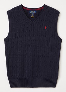 Ralph Lauren Jongens Kabelgebreide spencer met logoborduring in de kleur Donkerblauw, maat: S=128