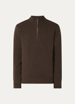 Barbour Heren Holden fijngebreide trui van wol met halve rits in de kleur Bruin, maat: M