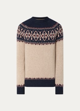 Barbour Heren Tisburry grofgebreide trui in zijdeblend met ingebreid patroon in de kleur Donkerblauw, maat: M