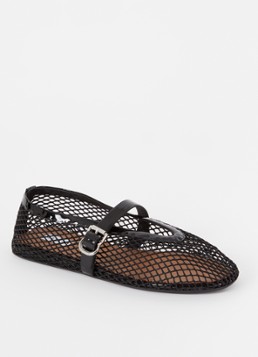 Alaïa Dames Ballerina van mesh met details van kalfsleer in de kleur Zwart, maat: 37