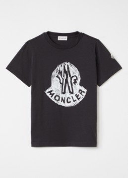 Moncler Jongens T-shirt met logoprint in de kleur Zwart, maat: 14A=164