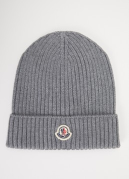 Moncler Jongens Ribgebreide muts van wol met logo